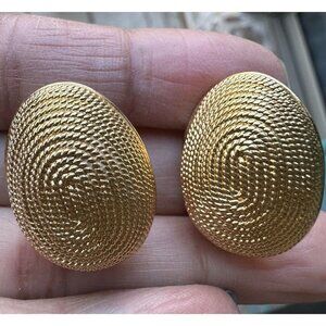 Napier Earrings 1" Oval Spiral Basket Weave‎ Coil Gold Plated Clip Screw MCM